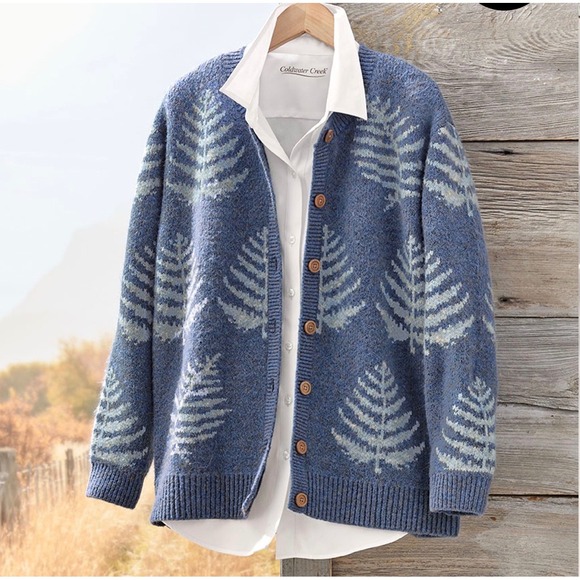 Coldwater Creek Autumn Fern Cardigan – Mineral Blue Multi – Size XL – NWT